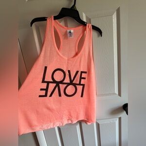 neon orange flowy racer back top “love”
